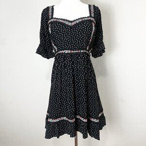 Anthropologie Love Sam Black Embroidered Mini‎ Dress Size Large Cottagecore Boho